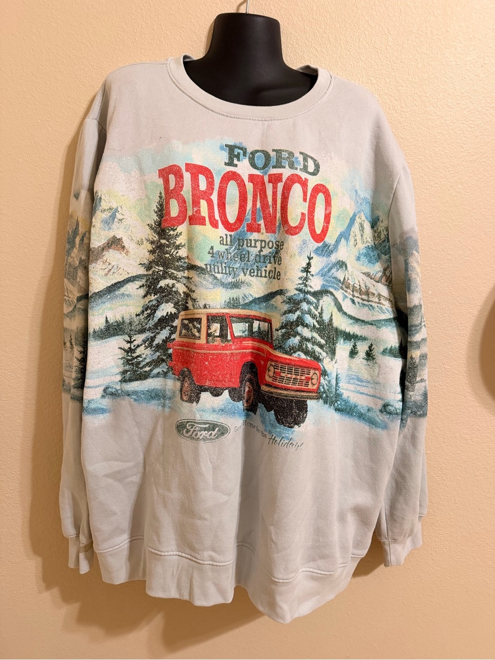 Ford Light Gray Crewneck Sweatshirt with Red Bronco Graphic